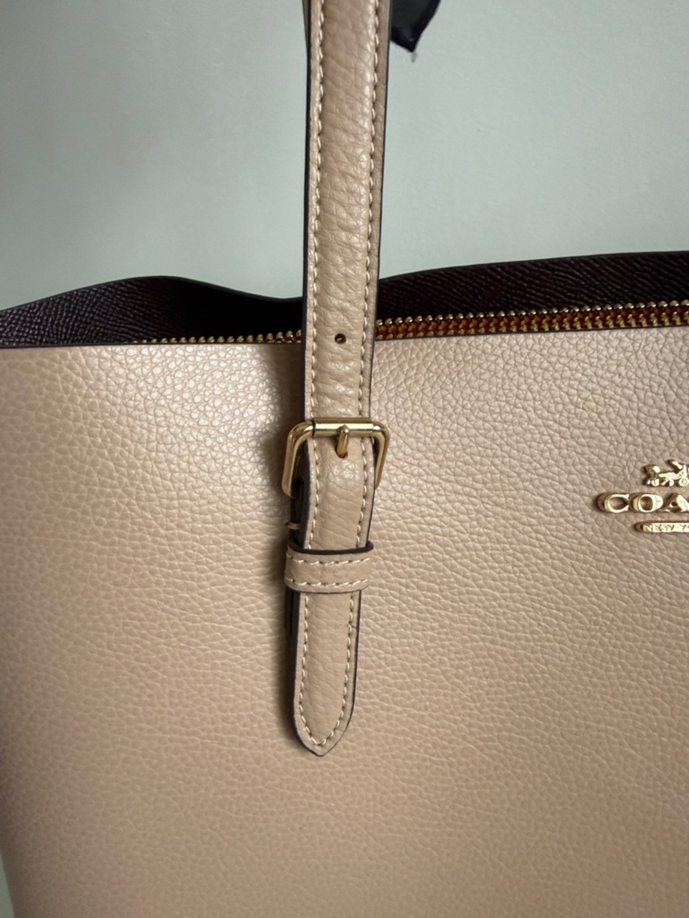 COACH Taupe Leather Mollie Tote Bag with Scarf, cherry charm and wristlet - Picture 5 of 14